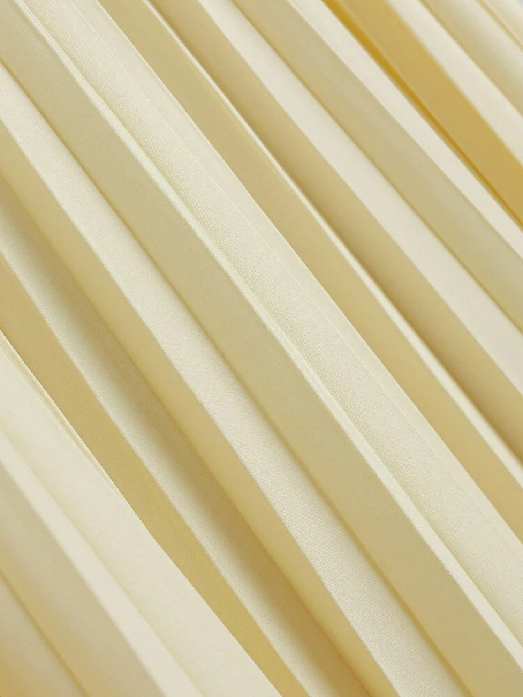 GlowEve Women's Gold Button Decor Blazer + Pleated Skirt Elegant Everyday Commute Versatile Minimalist Fashion Yellow 2 Pieces Set Fall Cloth For Women - Light Yellow - View 5