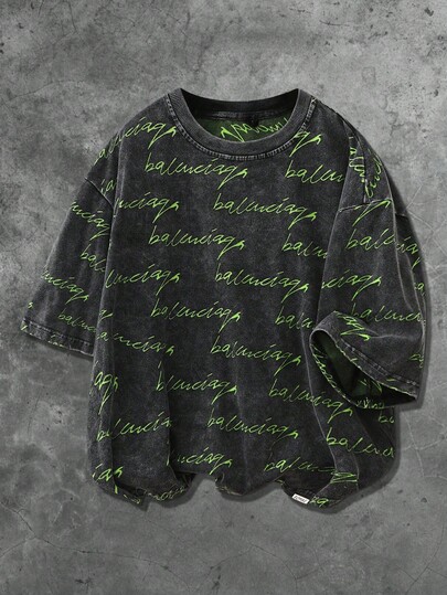 Street Life Men's Dual-Color Mamba Cotton English Graphic Short T-Shirt