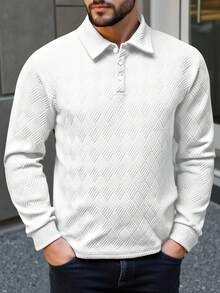 Manfinity Mode 大码男士几何纹理休闲/商务休闲长袖 Polo 衫