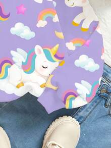 SHEIN Sudadera de manga larga de punto cómoda y holgada con estampado de unicornio arcoíris de dibujos animados, apropiada para otoño/invierno, para niñas jóvenes de uso casual y lindo - Multicolor - Ver 5