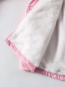 SHEIN Tween 女童休闲百搭日常校园秋冬保暖卡其色人造毛皮衬里拼布黑色棉服外套，配手套 - 粉色 - 查看 6