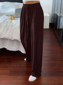 Livesso 女士舒适宽松直筒睡裤，舒适休闲家居服 - 咖啡棕 - 查看 5