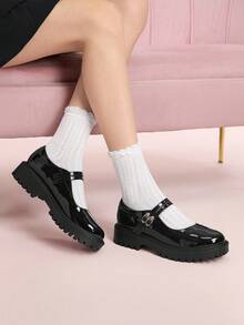 CUCCOO DOLLMOD 女式黑色厚底圆头可爱优雅简约百搭玛丽珍鞋 - 黑色 - 查看 4