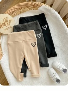 女宝宝可爱休闲百搭针织字母图案松紧腰保暖内衬厚裤子，适合秋冬季 - 彩色 - 查看 7