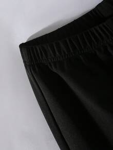 青少年女孩简约时尚圆领插肩长袖短款修身可拆卸蝴蝶结粗花呢夹克和松紧腰纯色修身裤套装 - 白色 - 查看 4