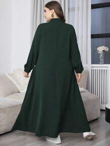 Al Najma Plus Size Casual Large Pocket Zipper Comfortable Loose Black Long Dress Maxi Women Outfit - Dark Green - View 2