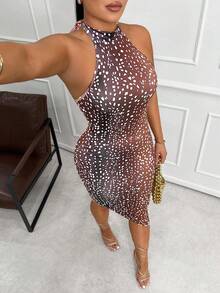 Sirith Women's Fashion Halter Neck Deer Print Sleeveless Dress Cheetah Print Leopard Print Party - Brown - View 5