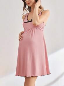 BloomMama Nursing Ribbed Fashionable Loungewear Maternity Pajamas - Baby Pink - View 4