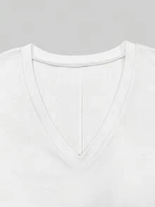 INAWLY Áo thun lửng tay dài cổ chữ V cánh dơi cỡ lớn cho nữ - trắng - Xem 3