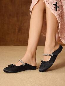 MOTF VINTAGE COMFORTABLE CASUAL ANKLE STRAP MARY JANE FLAT SHOES, BOW DETAIL FOR CHRISTMAS SPRING SHOES - Black - View 5