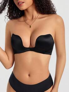 1pc Women's Solid Color Fashion Underwire Bra - Black - View 5