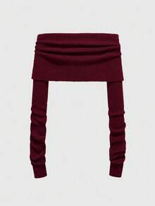 ROMWE Y2K 性感露肩超短款吊带背心毛衣 - 酒紅色 - 查看 2