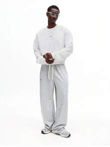 SUMWON 刺绣数字 03 设计法式毛圈布卫衣 宽松时尚街头风经典套头衫 休闲秋冬毛衣 纯色 - 白色 - 查看 3