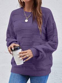 EMERY ROSE Suéter casual de unicolor con hombros caídos, otoño/invierno - Bold Plum - Ver 4