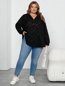 SHEIN CURVE+ Damen Große Größen Kapuzenpullover mit Kordelzug und Knopfverschluss aus Waffelstoff, lässig, Herbst & Winter Hoodies Weihnachten Frauen Urlaub - Verschiedenfarbig - Übersicht 5