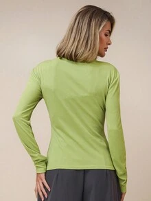 COSMINA Women's Elegant Commuter Solid Color Blouse Lime Green Tops, Cowl Neck Top Green Long Sleeve Top - Green - View 2