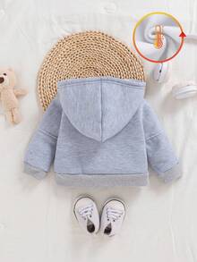 SHEIN Vintaside Kids 1 件婴幼儿男女休闲简约时尚灰色连帽长袖夹克，适合日常上学穿着，春秋季 - 灰色 - 查看 2