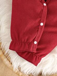 Baby Girl Cartoon Embroidery Round Neck Long Sleeve Ruffle Hem Cute Jumpsuit - Burgundy - View 7