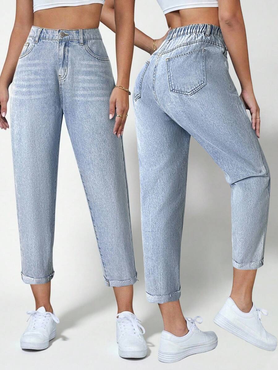 Teen Girls Fashion Casual Y2k Vintage Cool Street Returns To School College Blue Denim Wash-Fit Tapered Denim 9-Inch Jeans For Teen Girl Clothes Teen Girls Soft Daily Wear And Teen Girl Winter And Fall Rave Outfits Festival And Outfits Streetwear School Clothes