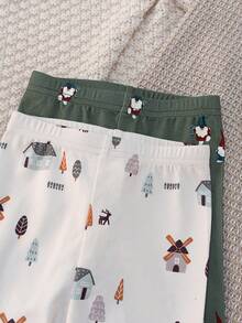 Loomiva 4 件套男婴卡通动物印花柔软针织圆领长袖上衣和松紧腰长裤舒适睡衣套装 - 彩色 - 查看 3