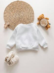 SHEIN 母女装休闲圆领字母印花长袖运动衫，保暖内衬，秋冬 - 米色 - 查看 10