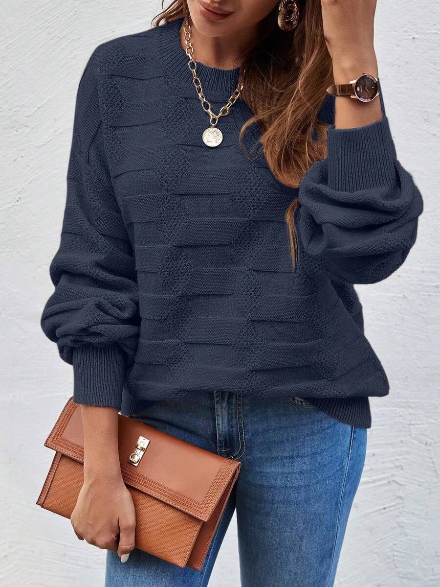 EMERY ROSE Women's Solid Color Round Neck Drop Shoulder Long Sleeve Casual Loose Pullover Sweater, Autumn/Winter - Royal Blue - View 1