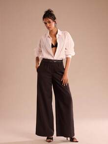 Glamine Elegant Textured Oversized Long Sleeve Women's Shirt,Minimalist Summer All White Chic Everyday Cotton Blouse Solid Button Up Drop Shoulder Top - White - View 4