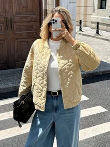Chiquease Vintage Casual Warm Plaid Padded Coat For Women, Loose Fit, Versatile, Autumn/Winter - Khaki - View 5