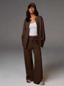 Athîral كاردجان نسائي طويل الأكمام فضفاض مريح وعملي للخريف والشتاء، كاردجان دافئ للنساء في فصلي الخريف والشتاء - بني - مشاهدة 3