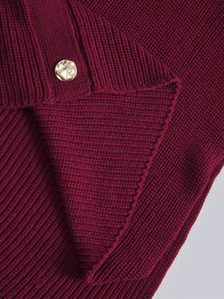 Women's Burgundy Wool Blend Button Poncho Shawl Sweater,Autumn Elegant Dining Office Wear Old Money Style,High-End Comfortable Vintage Jacket Clothing