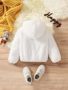SHEIN Chaqueta con capucha suave y cómoda de forro polar reversible y holgada, versátil y apropiada para otoño/invierno para bebé niño/niña - Blanco - Ver 7