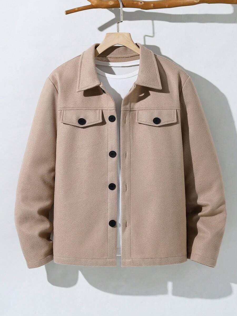 1pc Teen Boy Turndown Collar Long Sleeve Jacket, Suitable For Daily Commute, Autumn/Winter