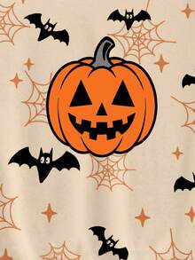 Manfinity VCAY Halloween Pattern Sweatshirt For Men Fun Pumpkin Print Loose Crew Neck Long Sleeve Pullover Sweatshirt, For Fall Winter - Apricot - View 3