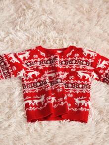 Manfinity RelaxMax 圣诞家庭驯鹿几何图案男式毛衣 - 紅色 - 查看 7