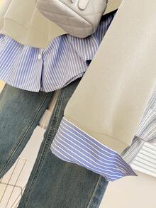 INAWLY 休闲通勤简约百搭长袖宽松女式运动衫 - 杏色 - 查看 5