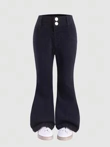 Genkimix Kids 3 件套年轻女孩牛仔喇叭裤套装，包括牛仔裤 + 纯色牛仔裤，修身弹力，休闲度假和街头时尚风格，适合春夏季 - 彩色 - 查看 4