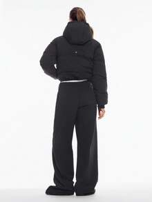 GLOWMODE 舒适丝滑保暖可调节抽绳下摆连帽羊毛内衬短款羽绒夹克秋冬户外日常休闲装 - 黑色 - 查看 7