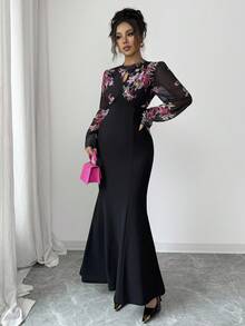 GlowEve Vestido largo de sirena elegante y de alta moda, ajustado, para mujer en otoño - Negro - Ver 3