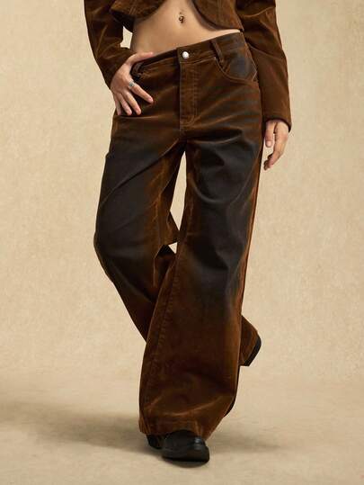 Easelle 复古游牧波西米亚风 Y2K 水洗宽松女裤