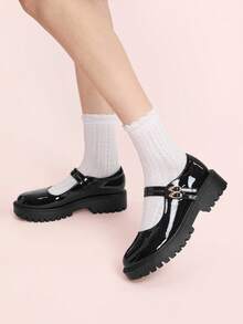 CUCCOO DOLLMOD 女式黑色厚底圆头可爱优雅简约百搭玛丽珍鞋 - 黑色 - 查看 1