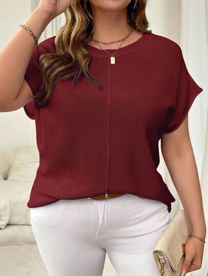 Vionelle Suéter de punto de unicolor talla grande, vestimenta minimalista para la oficina