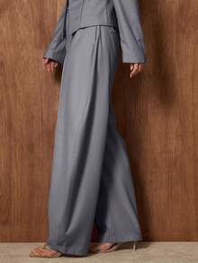 MUSERA Mid Waist Balloon Loose Fit Pleated Trousers Only Cute Date Night Going Out Autumn Fall  Night Out Work Clean Cut  Winter Party - Grey - View 3