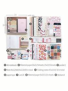 SHEIN 122pcs Material Bullet Journal Gift Box Pink A6 Journal Notebook Material Paper Stickers Tape Cute & Minimalist INS Style Bullet Journal Gift Box For Gifting