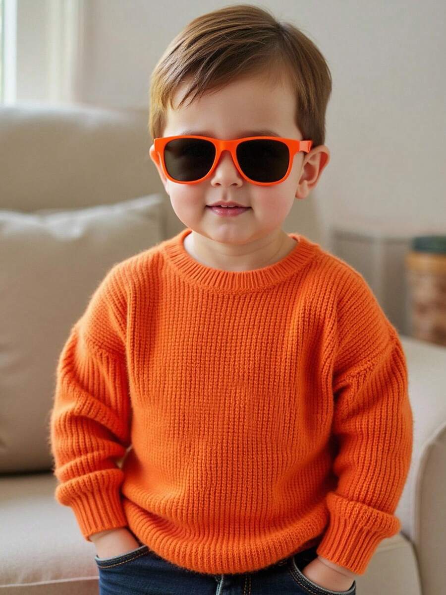 男婴休闲宽松圆领长袖毛衣，适合秋季
