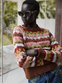 Lumivelle Suéter corto de parchwork multicolor, otoño/invierno - Multicolor - Ver 5