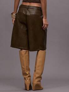 MUSERA Pleated Suit Pant Style Faux Leather Co-Ord Bottoms Only Night Out Going Out Streetwear Cute Sexy Uncut Party - Army Green - View 3