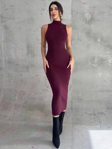 Firerie Women's Burgundy Vintage French Fitted Knit Dress And Cardigan Two Pieces Set, Dress And Cardigan Sweater Suit, Elegant Commuter Women's Outfit, Autumn/Winter Clothing, Graceful, Commuter,Cozy Fall And Winter Clothes For Women,New Year Clothes