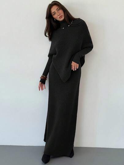 Aloruh 紫色针织两件套 新款冬季加厚女式毛衣裙宽松两件套