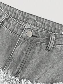 SHEIN Girlism Quần Jeans Jeans Ống Rộng Baggy Cạp Thấp Thời Trang Cho Nữ Tuổi Teen Y2K Có Viền Thô Và Túi Xiên - Xám - Xem 3