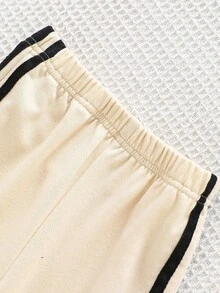 SHEIN Genkimix Kids 2pcs/Set Setelan Sweatshirt Kasual Anak Perempuan, Atasan Lengan Panjang Pita dan Celana Pita, Musim Semi/Panas - Aprikot - View 4